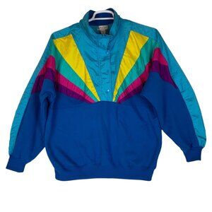 Vintage Lavon Colorblock Windbreaker Sweatshirt Half Zip Womens XL 80s Jacket